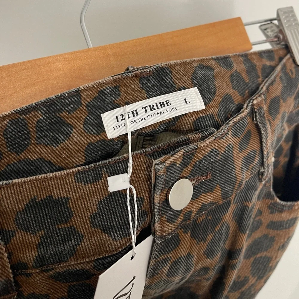 12th Tribe Brown and Black Leopard Print Wide-Leg Jeans